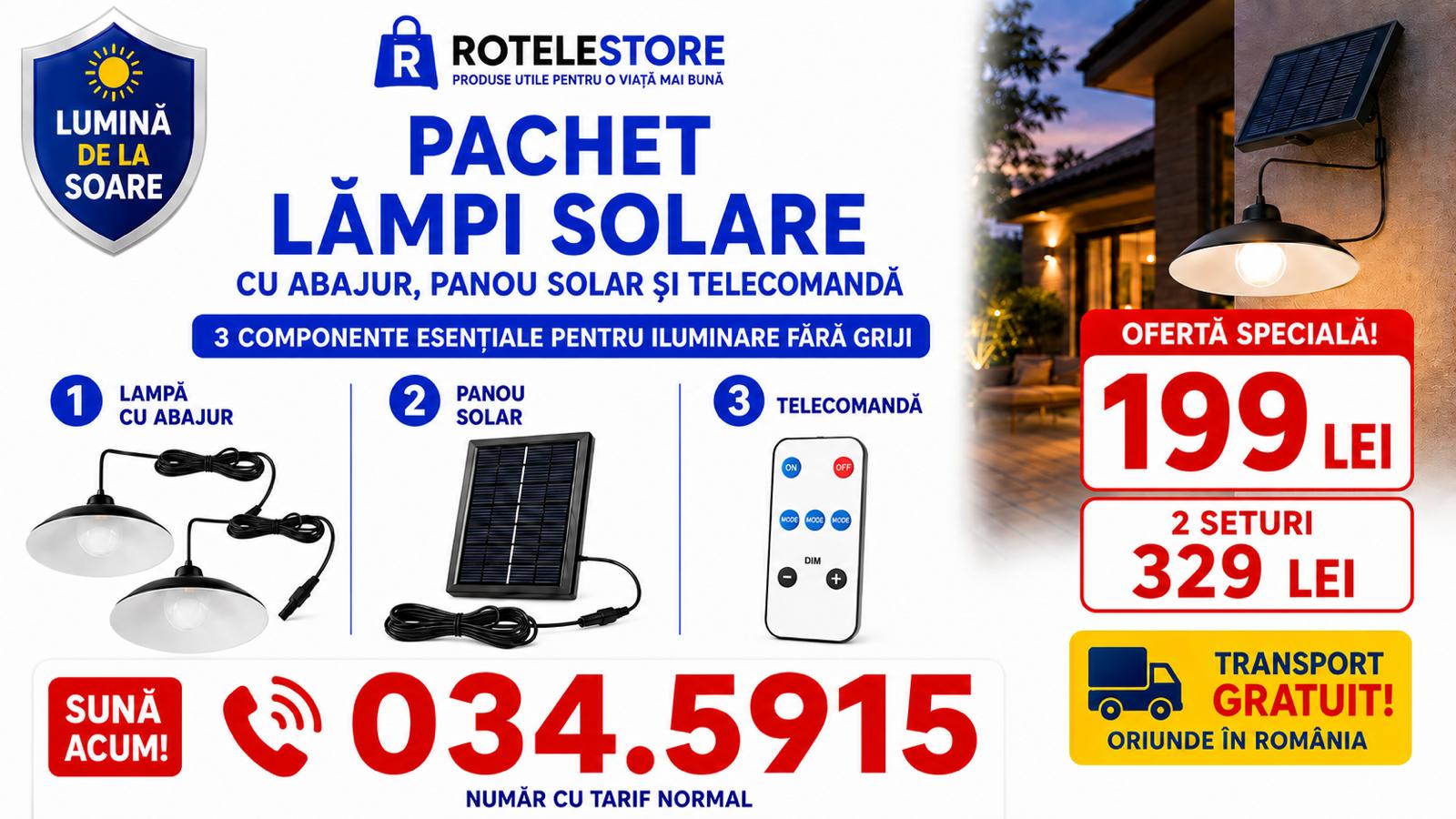  Set 2 Lampi Solare cu abajur si telecomanda